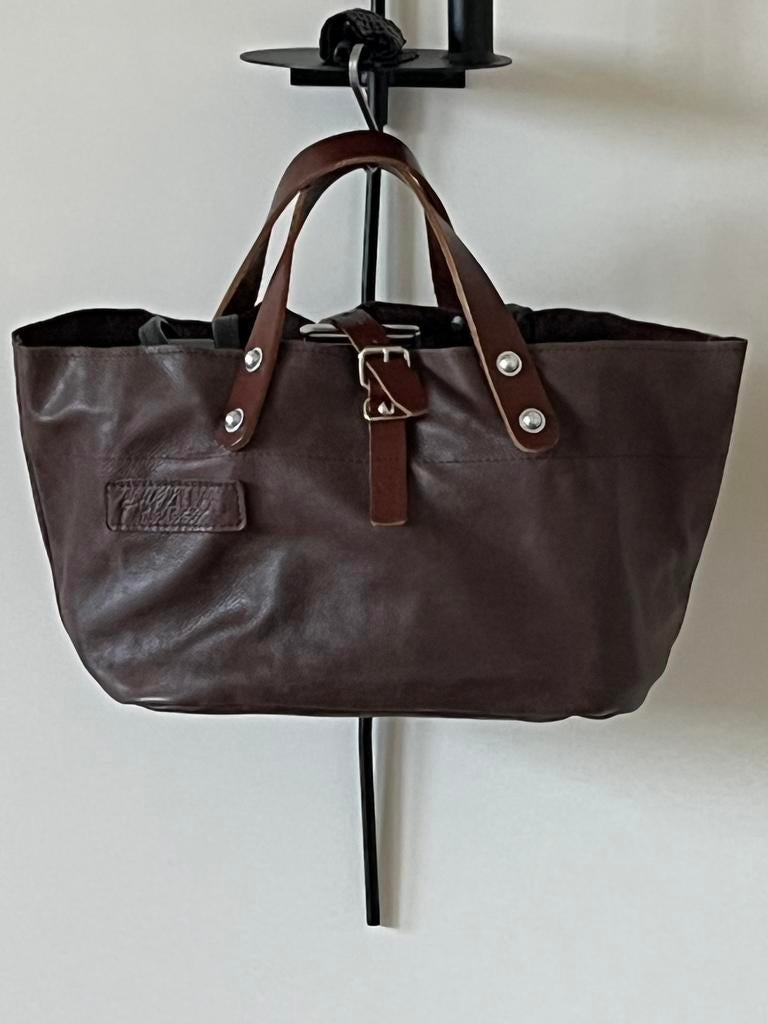 Bruine leren handtas, Sieraden, Tassen en Uiterlijk, Tassen | Damestassen, Ophalen of Verzenden, Gebruikt, Bruin, Handtas