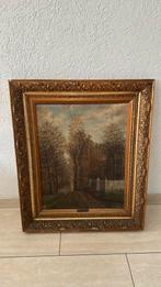 Oud schilderij bruggetje bij bos, Ophalen of Verzenden