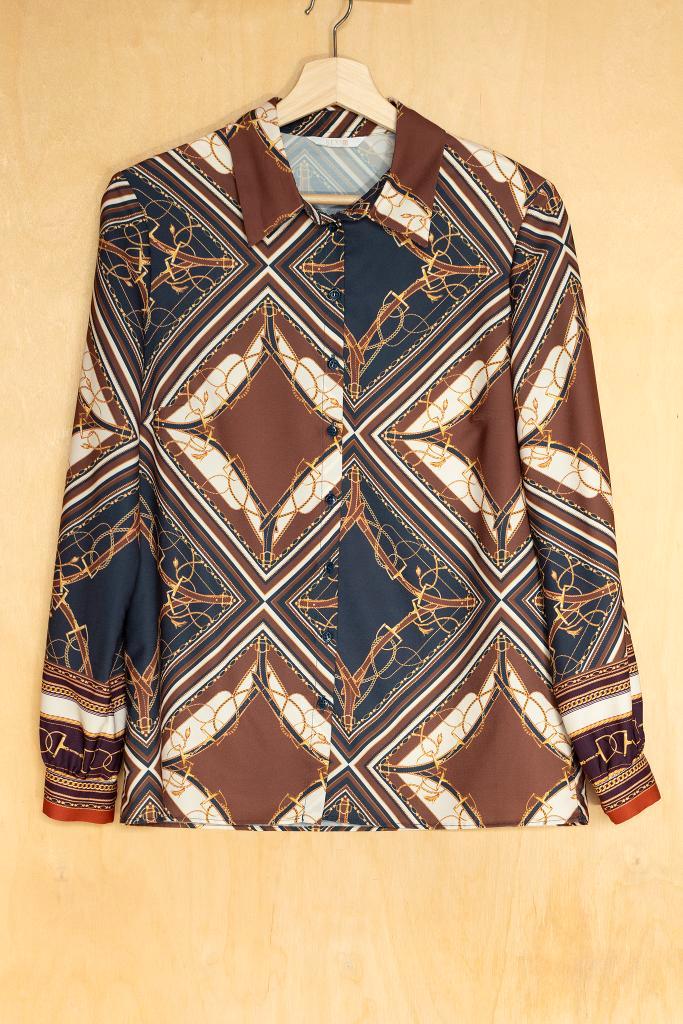 Senso prachtige bruine blouse met print 38 M, Kleding | Dames, Blouses en Tunieken, Zo goed als nieuw, Maat 38/40 (M), Bruin, Ophalen of Verzenden