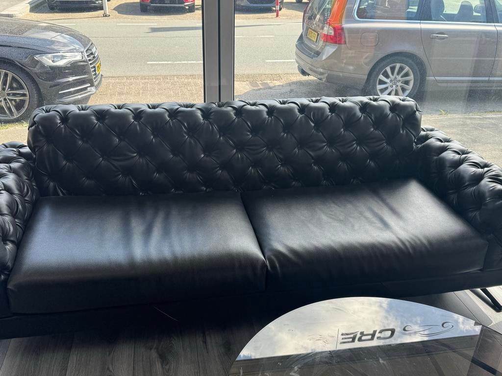 Leren 3-persoons bankstel - Zwart, Ophalen, Gebruikt, Driepersoons, Leer