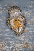 Antiek zilveren exvoto hartje met maria initialen, Ophalen of Verzenden