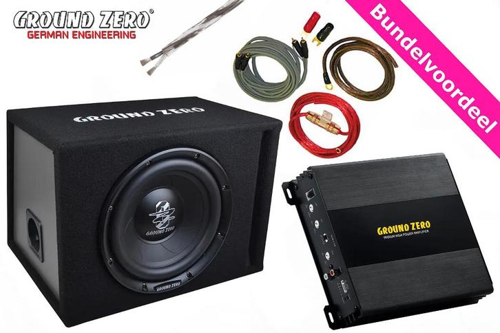 Ground Zero GZIB 25BR + GZIA 2.135 Versterker + Kabelset, Auto diversen, Autospeakers, Nieuw, Ophalen of Verzenden