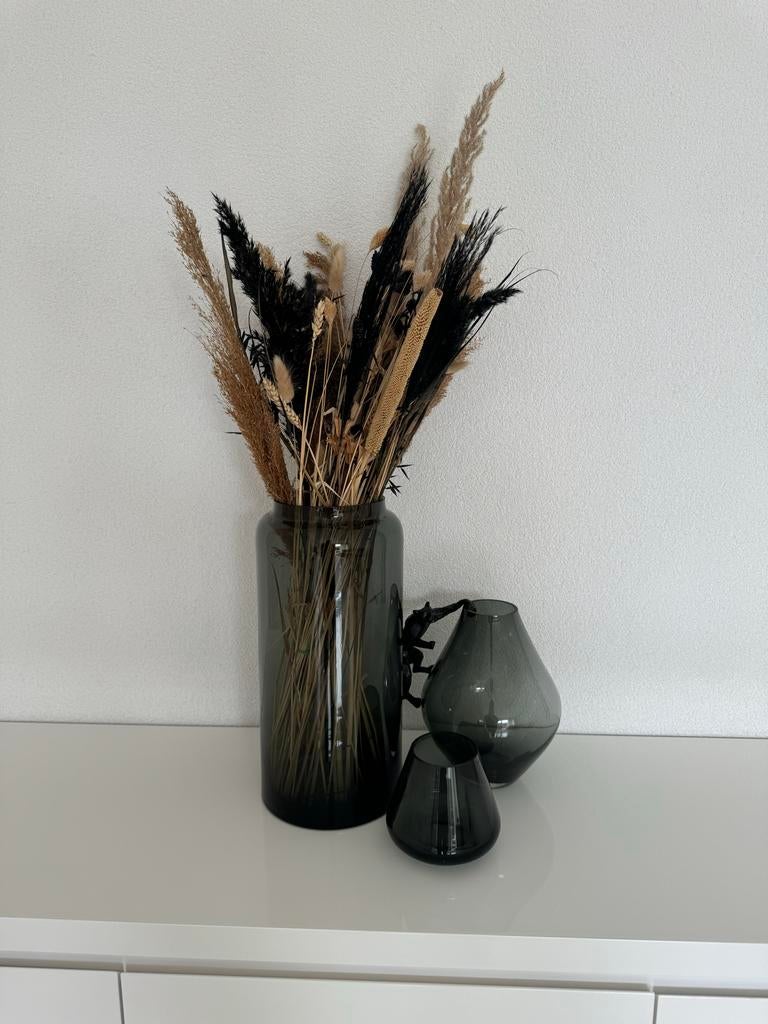 Smokey vazen set zwart met droogbloemen - Modern design, Huis en Inrichting, Woonaccessoires | Vazen, Ophalen, Zwart, Minder dan 50 cm