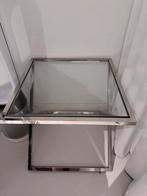 Moderne bijzettafel met glas en metaal, Minder dan 45 cm, Minder dan 55 cm, Ophalen of Verzenden, Rechthoekig