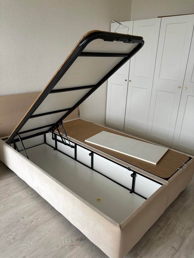 GRATIS OPHALEN Comfortabel tweepersoonsbed met opbergruimte, Ophalen, Verstelbaar, Beige, Tweepersoons