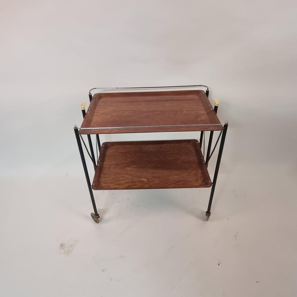 opklapbaar en verrijdbaar vintage serveertafeltje, jaren '60, Ophalen, Minder dan 55 cm, Gebruikt, 60 cm of meer