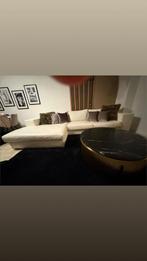 Crème Leren Hoekbank van Goossens met Chaise Longue, Huis en Inrichting, Banken | Bankstellen, Ophalen of Verzenden, Gebruikt