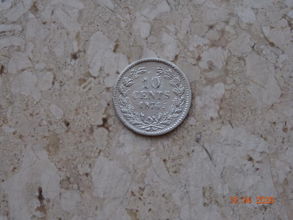 10 cent 1874 (met klaverblad), Koning Willem III, Verzenden, Zilver, 10 cent