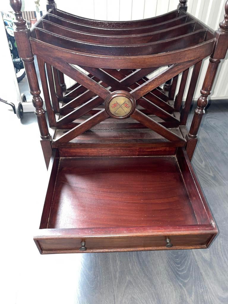 Mahonie Canterbury lectuurbak / krantenbak / lp kast met la, Ophalen of Verzenden, Zo goed als nieuw