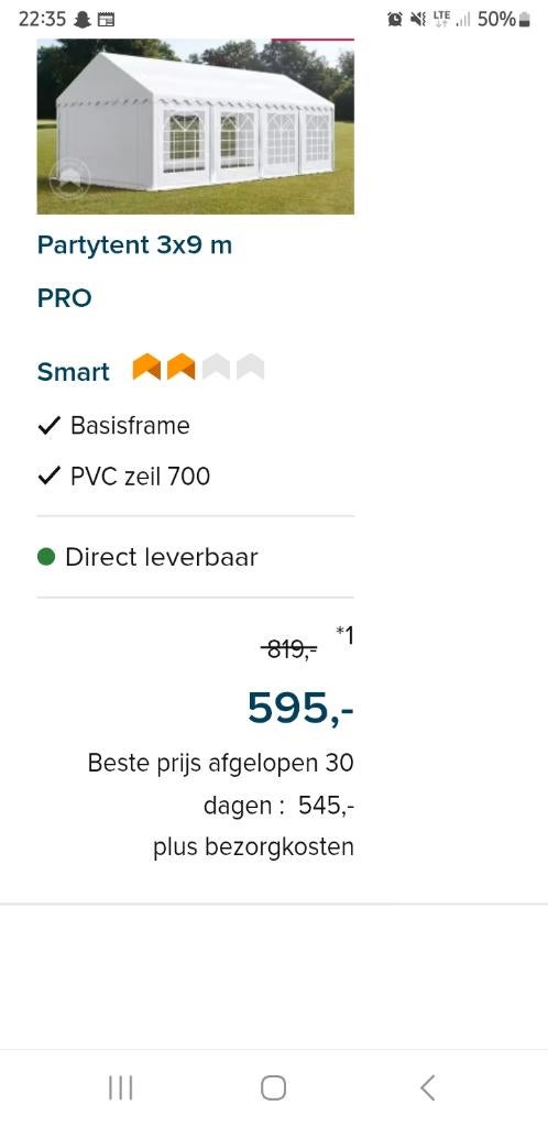 Partytent 9 x 3, Tuin en Terras, Partytenten, Ophalen, Opvouwbaar, Partytent, Minder dan 4 meter