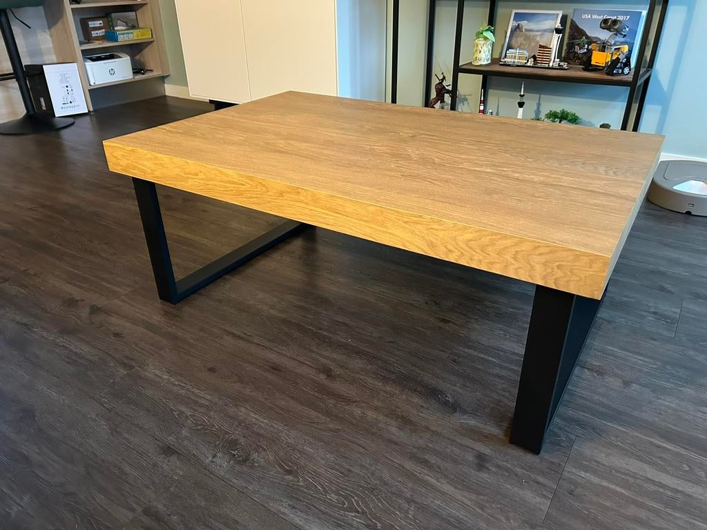 Salontafel hout met stalen poten, Ophalen, 100 tot 150 cm, 50 tot 100 cm, Zo goed als nieuw