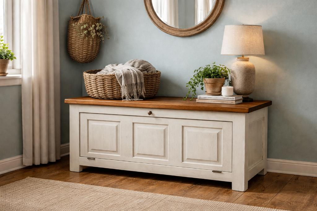 Multifunctionele opbergkast / TV meubel / speelgoedkast, Ophalen, Eikenhout, 25 tot 50 cm, Met klep(pen)