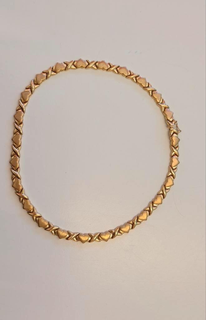 14k Gouden Ketting met 'X' en Hartjes - 21.4 gram, Sieraden, Tassen en Uiterlijk, Kettingen, Gebruikt, Goud, Goud, Ophalen of Verzenden