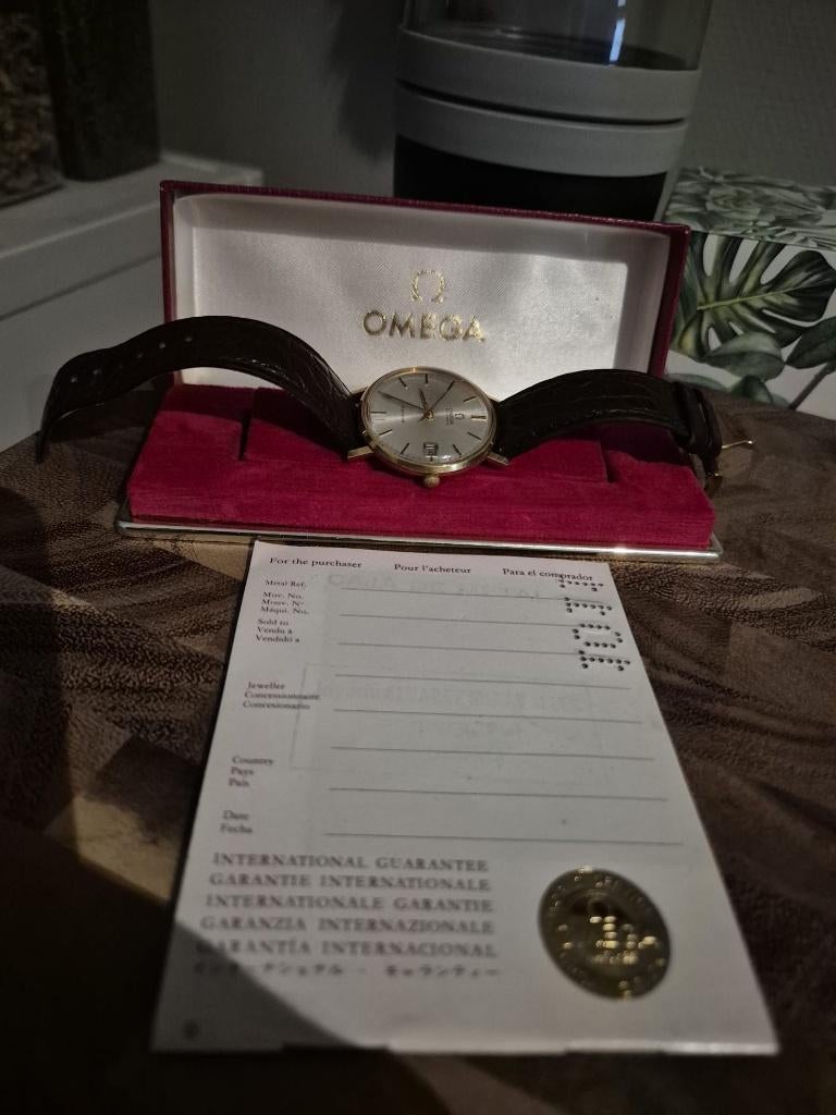 Omega Geneve automatic 18k  massief gouden kast, Ophalen, Polshorloge, Omega, Goud