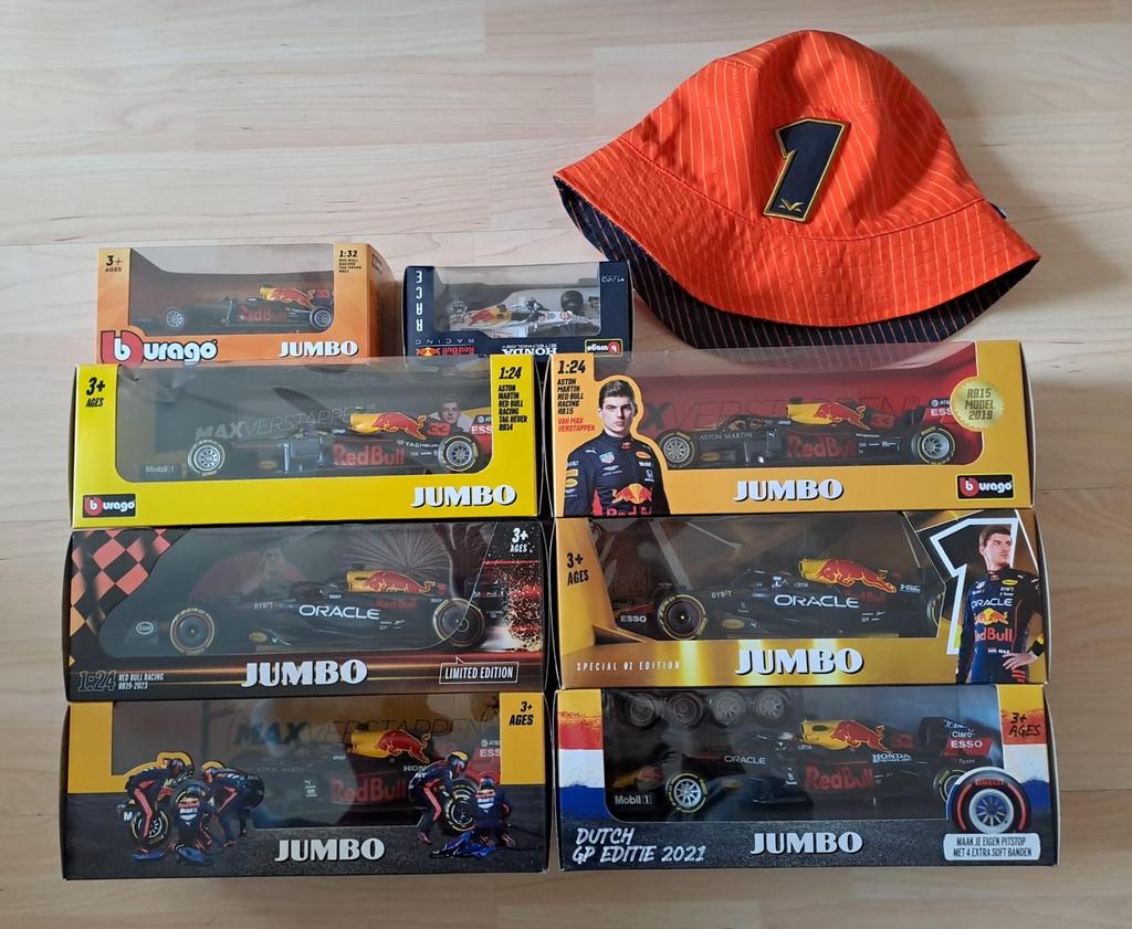 Max Verstappen Jumbo auto's en pet - Bburago collectie, Ophalen of Verzenden, Nieuw, Auto, Bburago