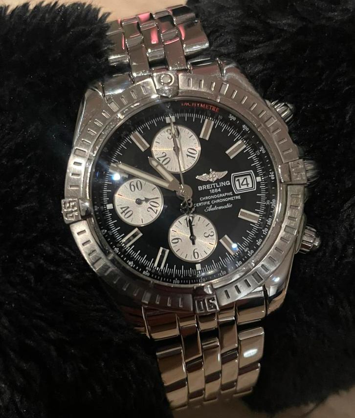 Breitling Chrono Evolution A13356 Staal / Zwart, Sieraden, Tassen en Uiterlijk, Horloges | Heren, Zo goed als nieuw, Breitling