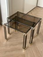 Vintage nesting bijzettafels rookglas set van twee, Ophalen, Gebruikt, Glas