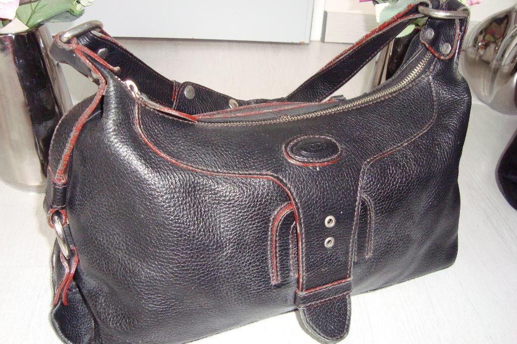 ZWARTE LEREN TAS VAN TODS, Sieraden, Tassen en Uiterlijk, Tassen | Damestassen, Verzenden, Zo goed als nieuw, Zwart, Handtas