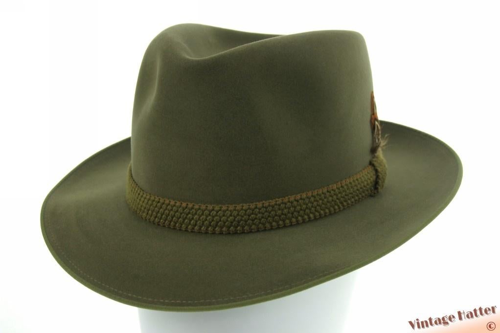 Vintage Gleufhoed Huckel varen groen geborsteld vilt 57 ZGAN, Hückel, Hoed, Ophalen of Verzenden, 57 cm (M, 7⅛ inch) of minder