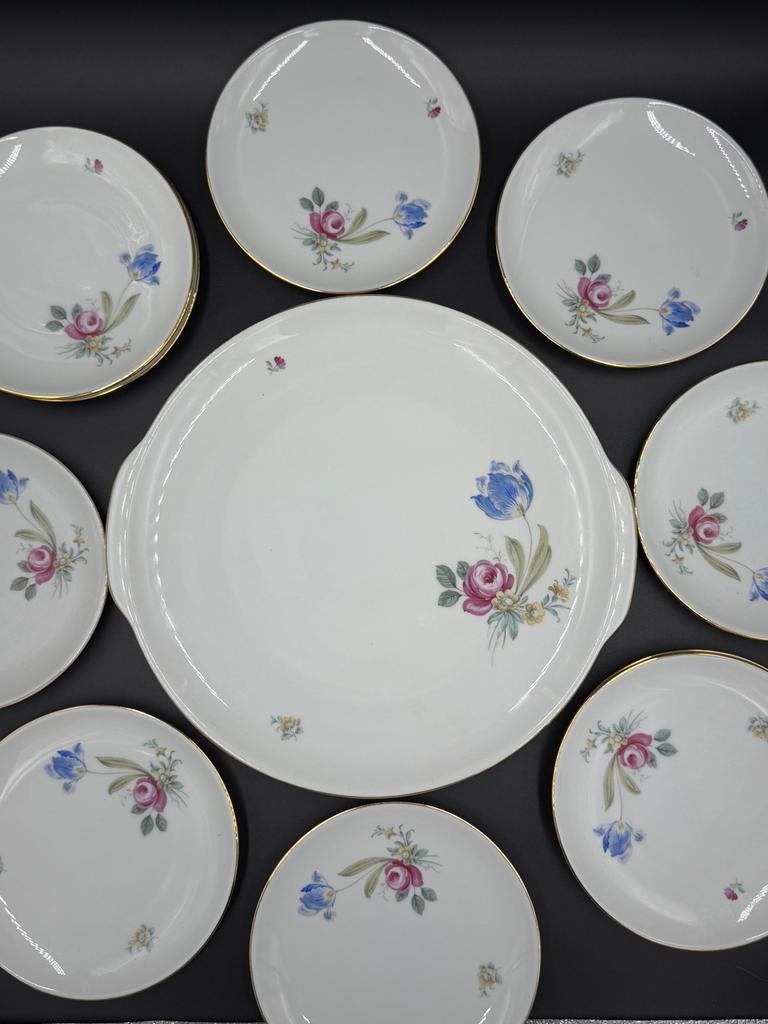 Hutschenreuther Porseleinen Cakeset 11-delig - Jaren '60, Ophalen of Verzenden