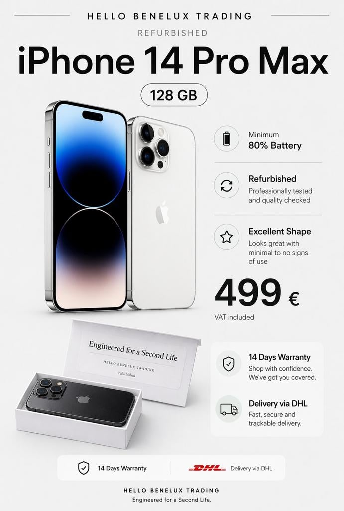 Refurbished iPhone 14 Pro Max 128 GB - Zo goed als nieuw, Telecommunicatie, Mobiele telefoons | Apple iPhone, 128 GB, Refurbished