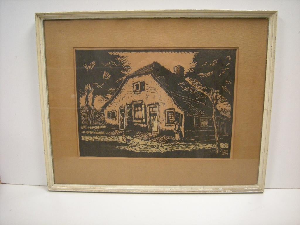 Veluwse boerderij - Paul van Dam, Antiek en Kunst, Kunst | Etsen en Gravures, Ophalen