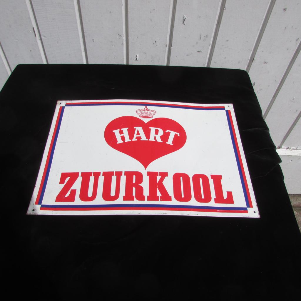 Leuk oud blikken reclame bordje van Hart Zuurkool Oudkarspel, Verzamelen, Ophalen of Verzenden, Zo goed als nieuw, Reclamebord