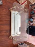 Glazen salontafel met gouden accenten en spiegelblad, Huis en Inrichting, Tafels | Salontafels, Gebruikt, 100 tot 150 cm, Glas