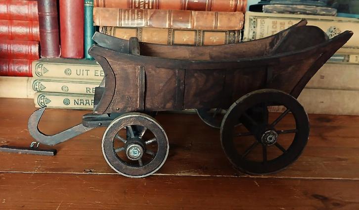 Boerenkar miniatuur oogstwagen 19e eeuw speelgoed hout model, Antiek en Kunst, Curiosa en Brocante, Ophalen of Verzenden