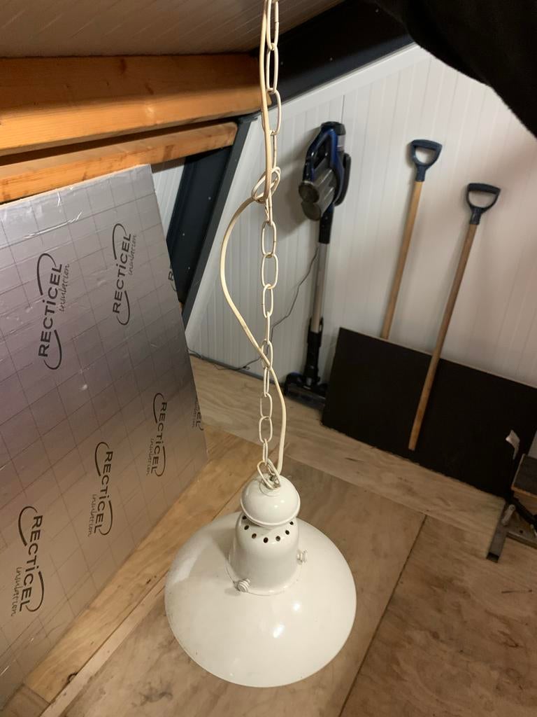 Vintage industriële hanglamp - wit, Antiek en Kunst, Ophalen of Verzenden
