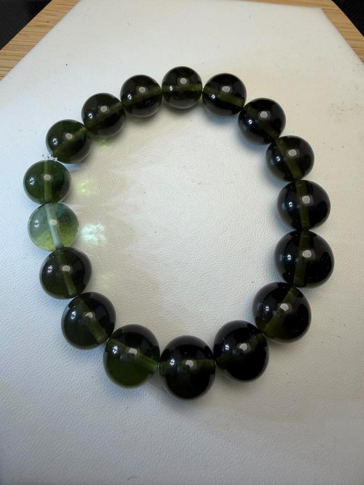 Moldaviet kralen armband 10-12mm 17cm, Sieraden, Tassen en Uiterlijk, Armbanden, Nieuw, Overige materialen, Groen, Met bedels of kralen