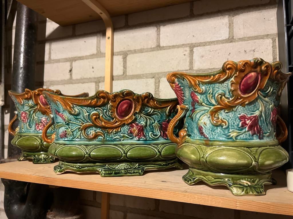 Set van 3 vintage jardinières/plantenbakken–rijk gedecoreerd, Ophalen