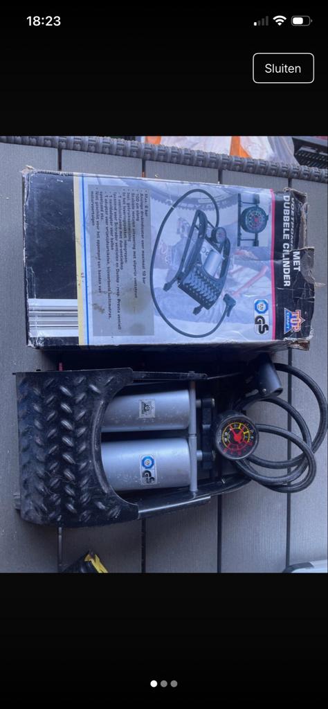 Voetpomp met dubbele cilinder, Ophalen of Verzenden, Drukmeter, Gebruikt