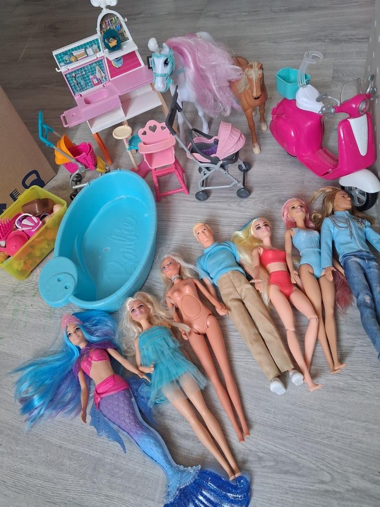 Bakken vol met Barbies en accessoires, Ophalen, Gebruikt, Barbie