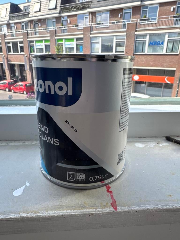 Wijzonol Dekkend Zijdeglans Buitenlak RAL 9016 0,75L, Wit, Nieuw, Ophalen of Verzenden, Lak