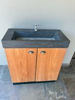 Wc meubel teak met natuurstenen wasbak, Gebruikt, Minder dan 100 cm, Wastafelkast, 25 tot 50 cm