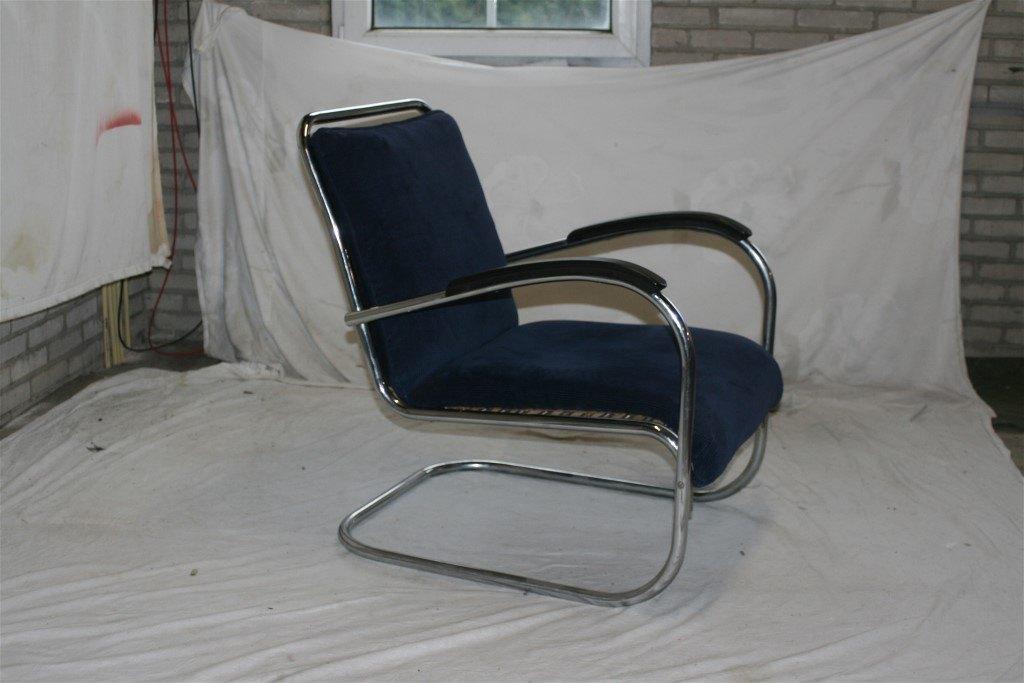 Vintage Paul Schuitema D3 Jaren '50 Fauteuil Blauw Corduroy, Minder dan 75 cm, Zo goed als nieuw, Bestaat niet meer, N.v.t.