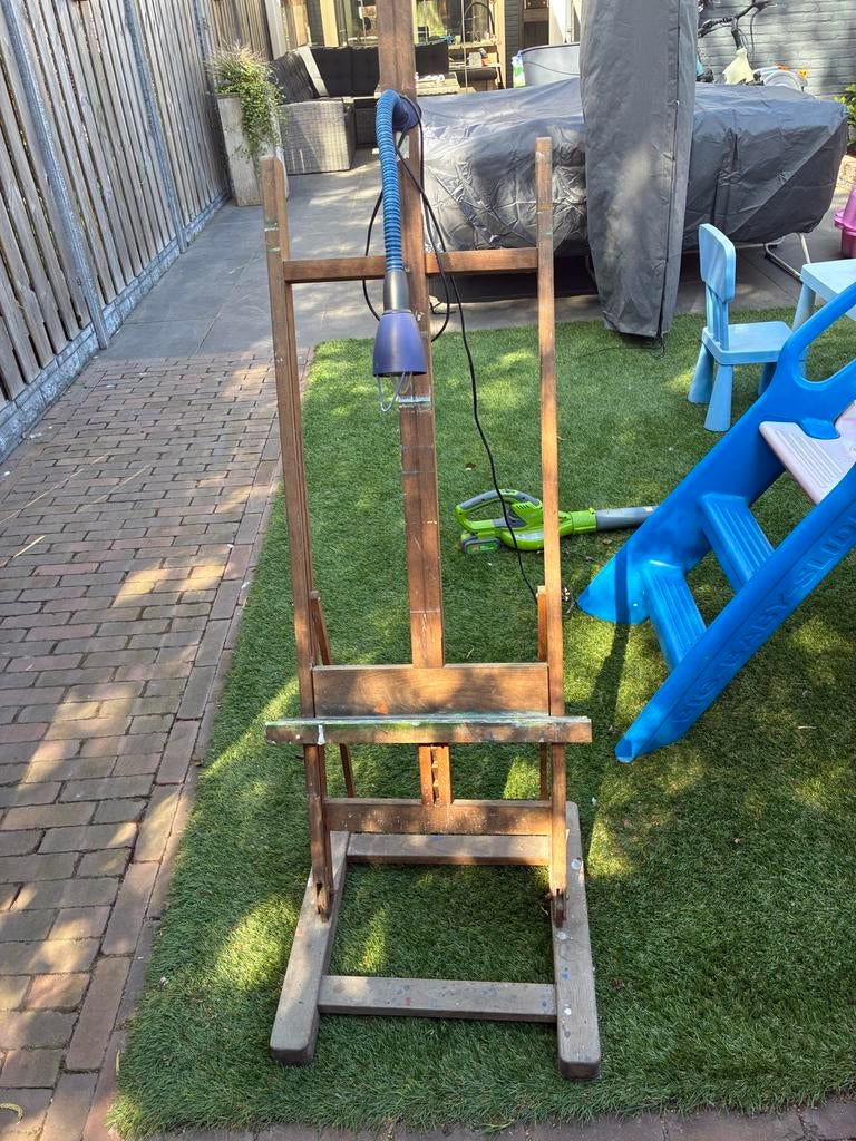 Stevige houten schildersezel met lamp, Ophalen of Verzenden, Gebruikt, Ezel