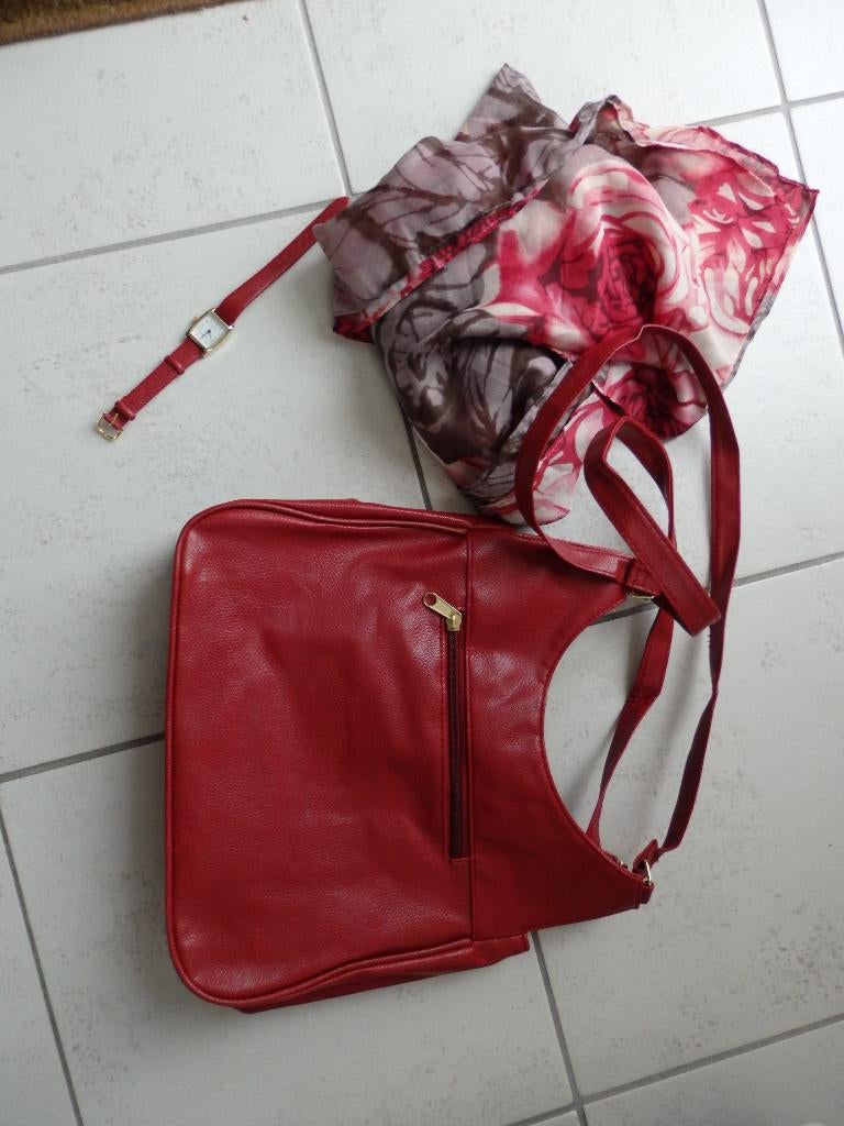 Tas Sjaal en horloge, bordeau rood, Sieraden, Tassen en Uiterlijk, Tassen | Damestassen, Ophalen of Verzenden, Nieuw, Rood, Overige typen