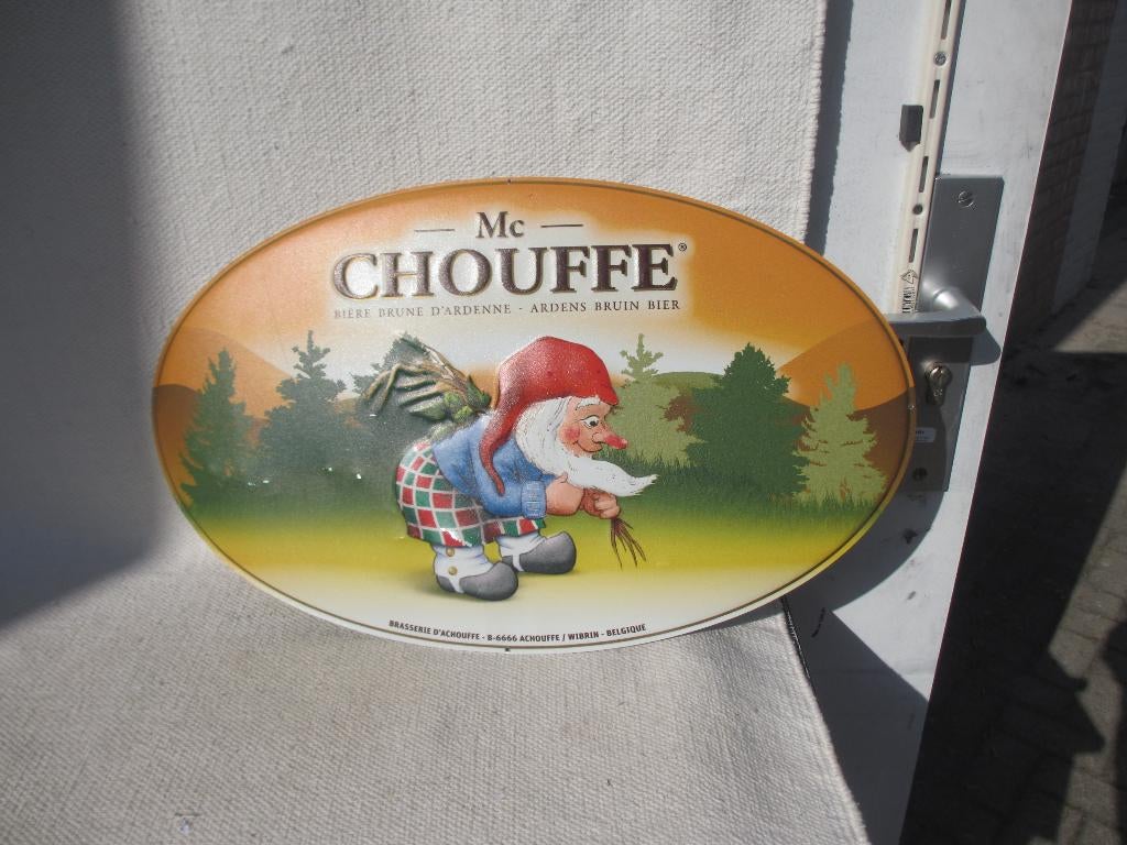 Reclamebord McChouffe MANCAVE of KINDERKAMER, Verzamelen, Ophalen of Verzenden, Gebruikt, Reclamebord, Plaat of Schild, Overige merken