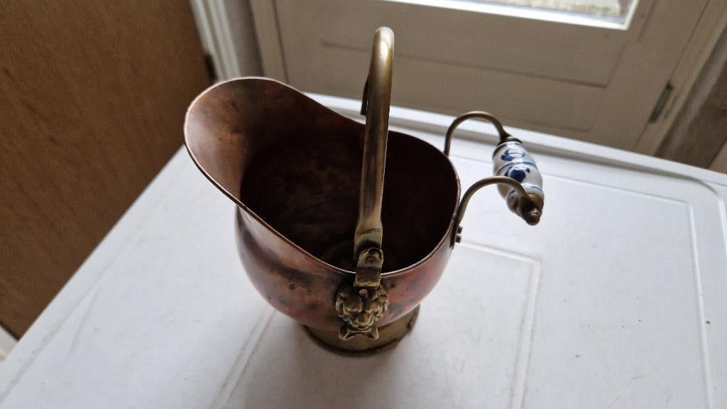 antieke koperen helmkit bloempot, Antiek en Kunst, Antiek | Koper en Brons, Ophalen of Verzenden, Koper