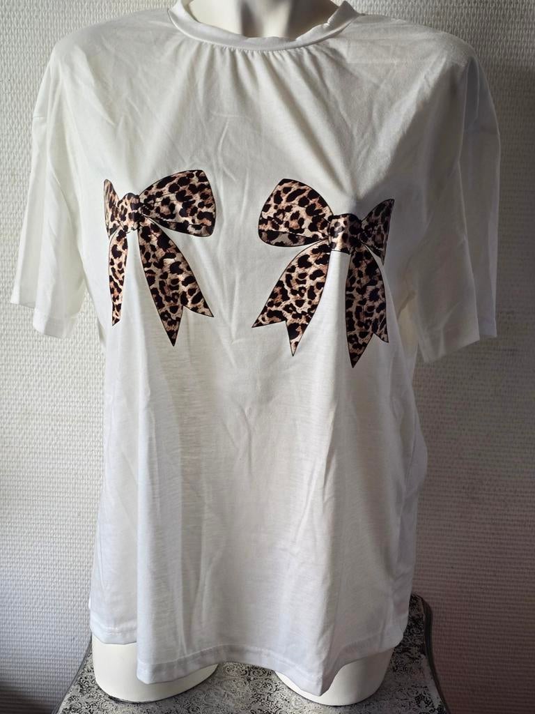 Shein Curve dames T-shirt met Luipaardprint Strik maat 0xl, Kleding | Dames, T-shirts, Wit, Maat 46/48 (XL) of groter, Ophalen of Verzenden