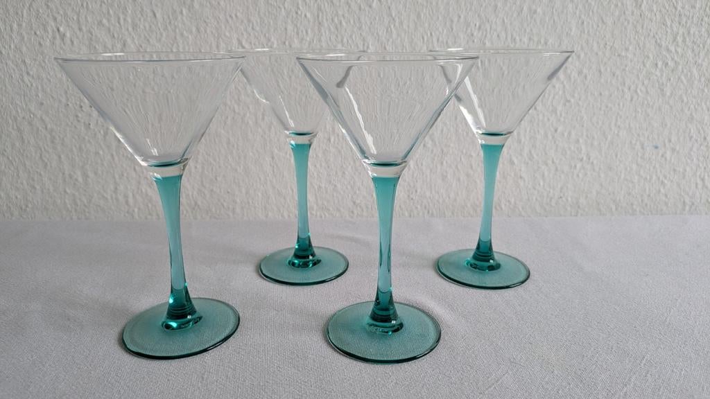 Cocktail Franse glazen Luminarc blauw groen turkoois voet, Ophalen of Verzenden, Zo goed als nieuw, Overige typen