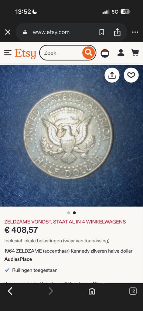 Halve dollar Kennedy 1964, Postzegels en Munten, Munten | Amerika, Ophalen, Noord-Amerika, Losse munt, Zilver