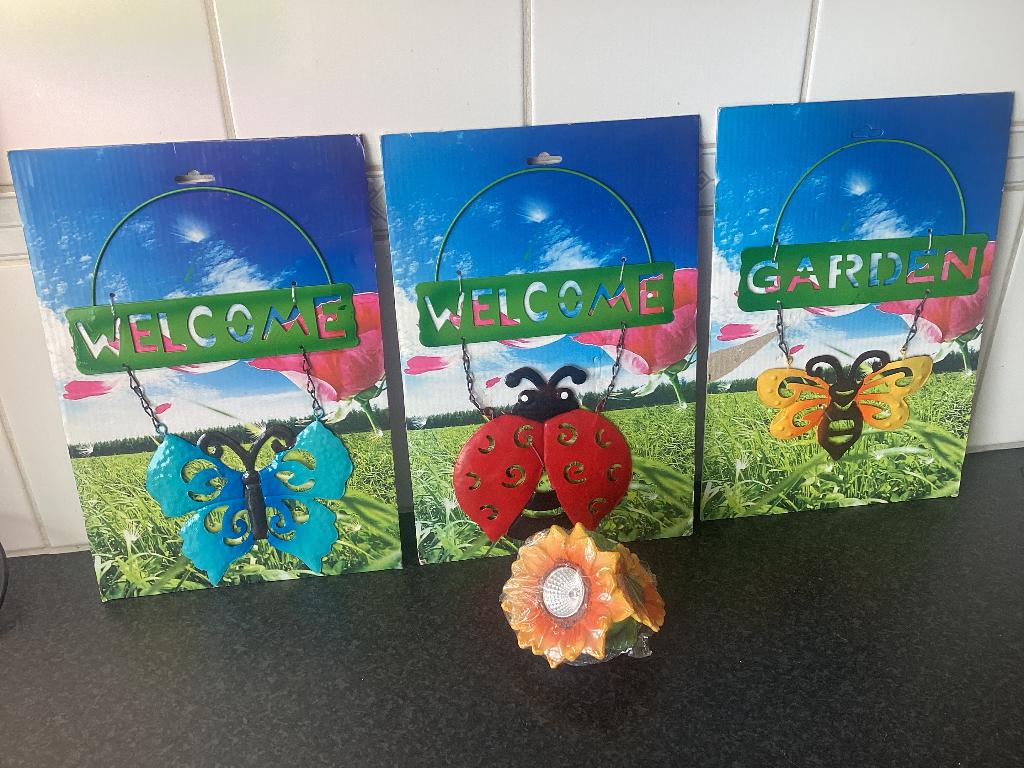 3 leuke tuinwandhangers+ zonnebloem solar lamp, Ophalen of Verzenden, Nieuw
