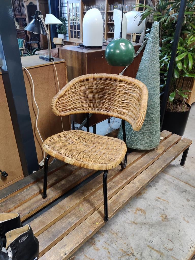 Rotan stoel met zwart metalen onderstel - Dirk van Sliedregt, Ophalen, Zwart, X, Metaal