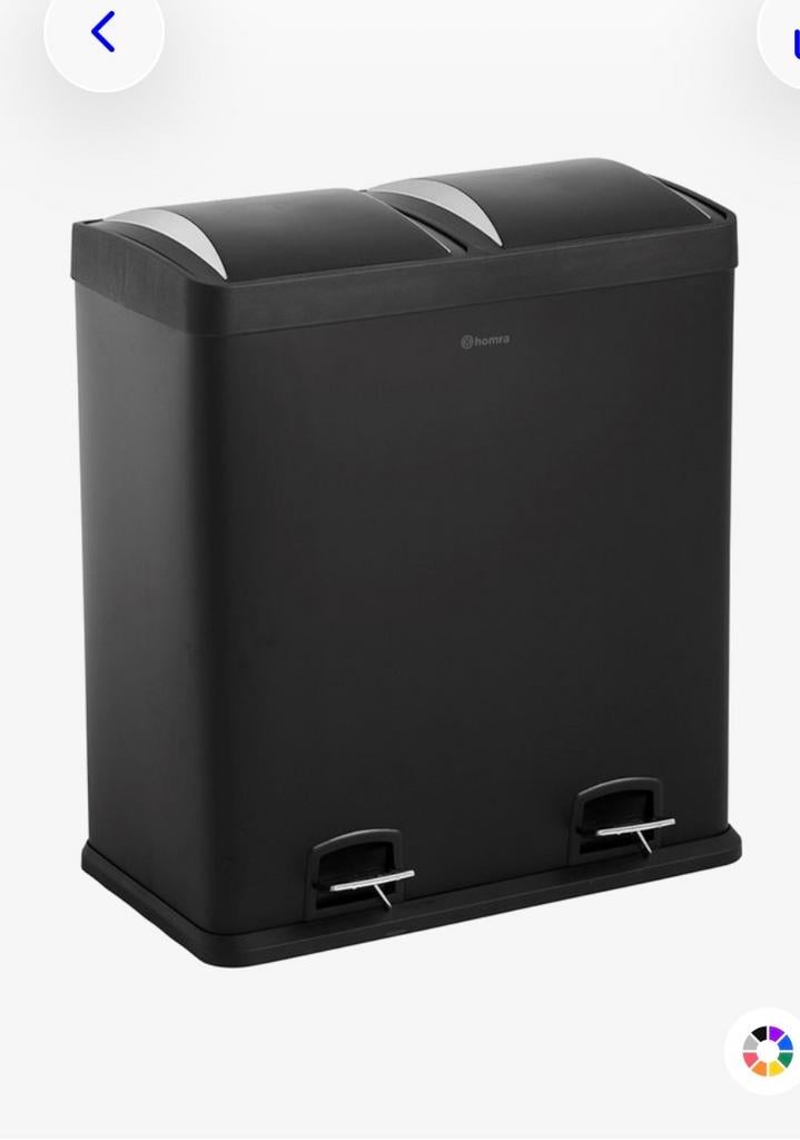 Homra Afvalscheidingsprullenbak 60L (2x30L) Zwart RVS Pedaal, Huis en Inrichting, Ophalen, Met pedaal, 50 tot 75 cm, Nieuw