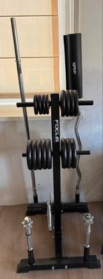 Home gym set 30 mm met halterstang, EZ bar, dumbbells en rek, Sport en Fitness, Fitnessmaterialen, Ophalen, Zo goed als nieuw