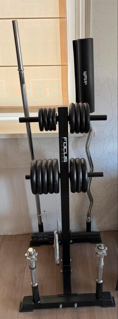 Home gym set 30 mm met halterstang, EZ bar, dumbbells en rek, Sport en Fitness, Fitnessmaterialen, Zo goed als nieuw, Halterset