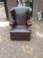 Engelse klassieke wing fauteuil, bruin lederen bekleding., Leer, 75 tot 100 cm, Niet bekend, Ophalen